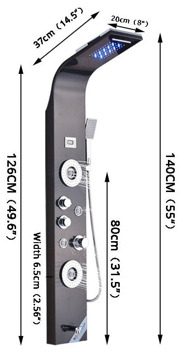 6-Stage Stainless Steel LED Shower Column With Massage Jets, Black