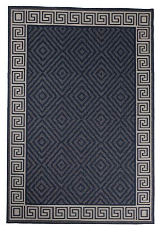 Outdoor Collection Geometric Area Rug - UV Safe Rug, Black, 5'3"x7'6"