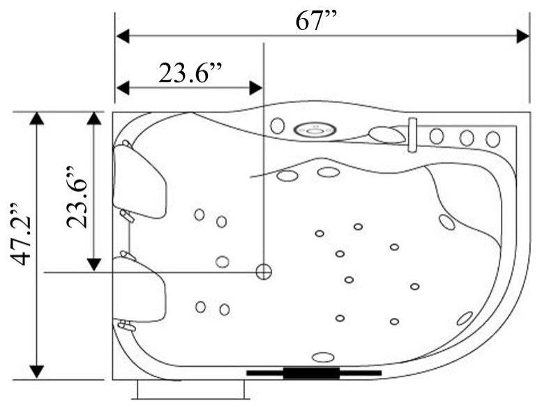 Whirlpool Bathtub 67"x47" Hot Tub Double Pump Heater, Cayman