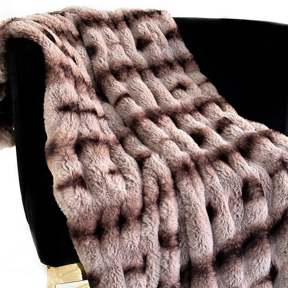 Plutus Brown Fluffy Bunni Faux Fur Luxury Throw Blanket, Throw 60"W x 90"L