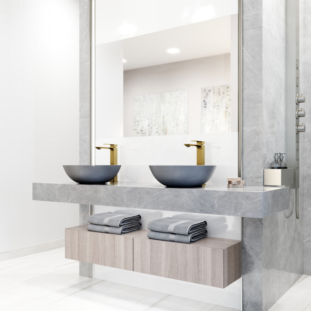 Ravenna 16"L x 16"W Concrete Vessel Sink and Dunn 11"H Faucet Set