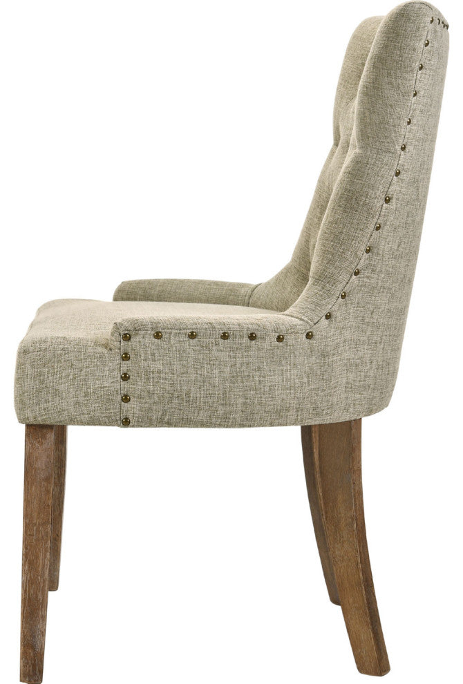 Set of 2 Beige Fabric Side Chair, Salvaged Oak Finish