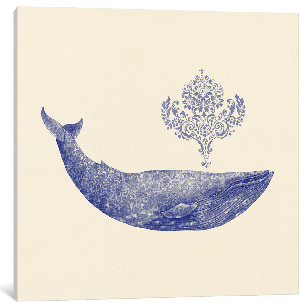 "Damask Whale Square #2" Print by Terry Fan, 26"x26"x1.5"