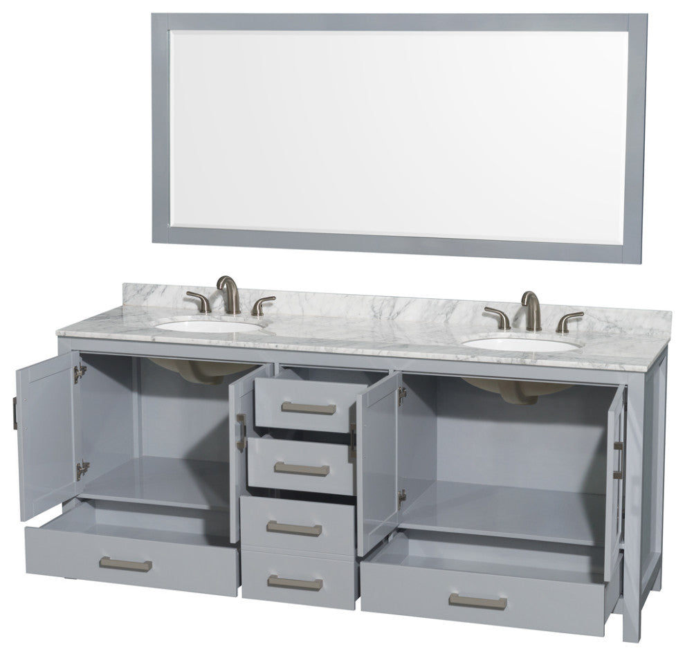 Wyndham WCS141480DGYCMUNOM70 80 inch Vanity in Gray with Carrera Marble and Rou