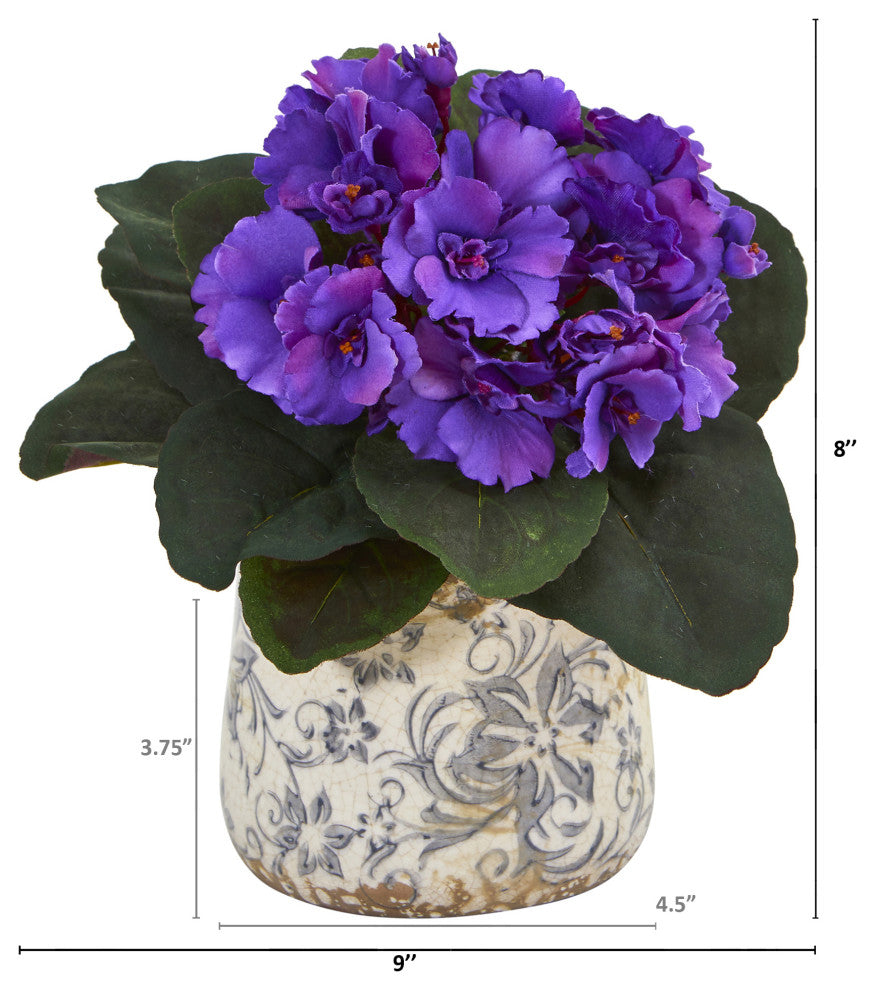 8in. African Violet Artificial Plant in Floral Design Vase (Set of 2)