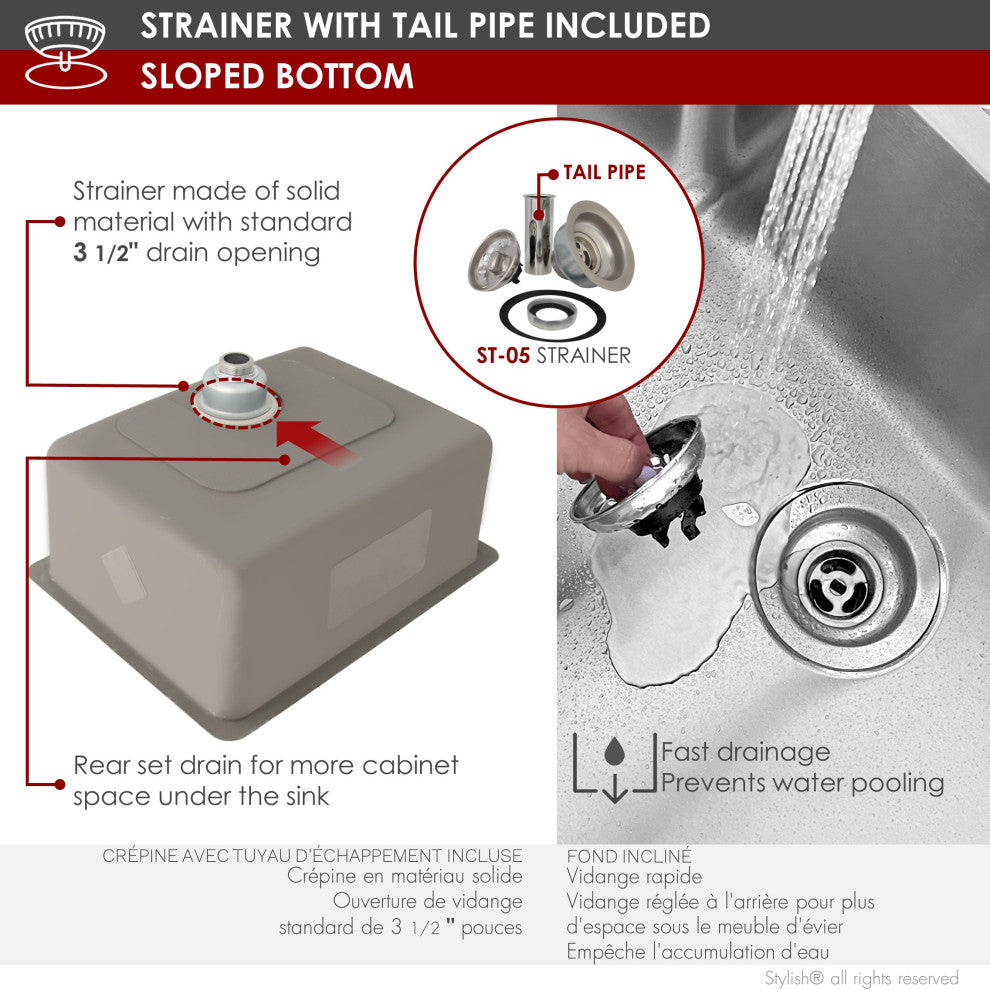 STYLISH 21 inch Single Bowl Undermount and Drop-in Stainless Steel Kitchen Sink