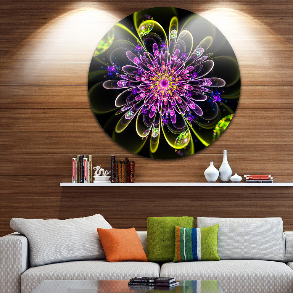 Ideal Digital Flower In Purple Yellow, Floral Disc Metal Wall Art, 11"