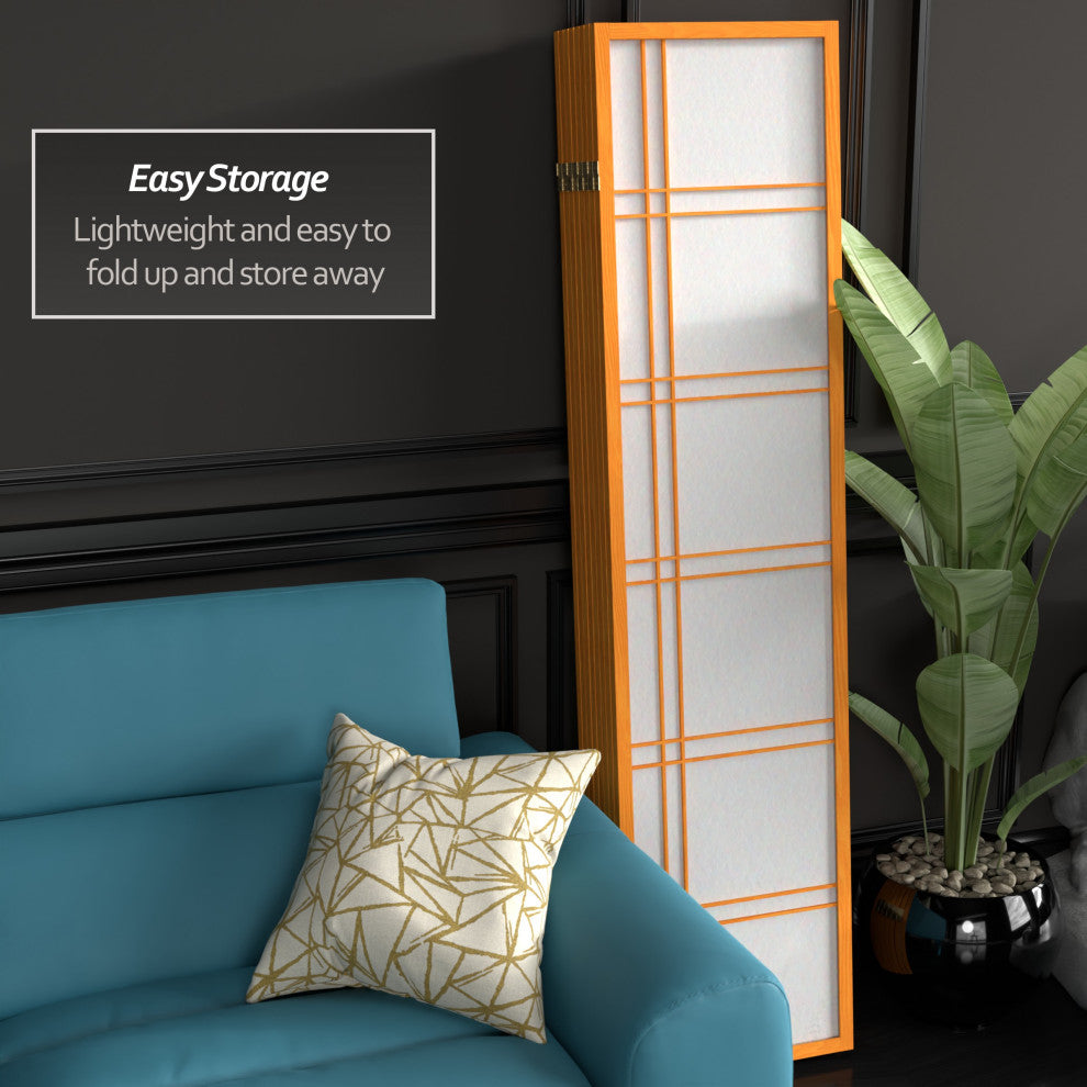 6' Tall Double Cross Shoji Screen, Honey, 8 Panels