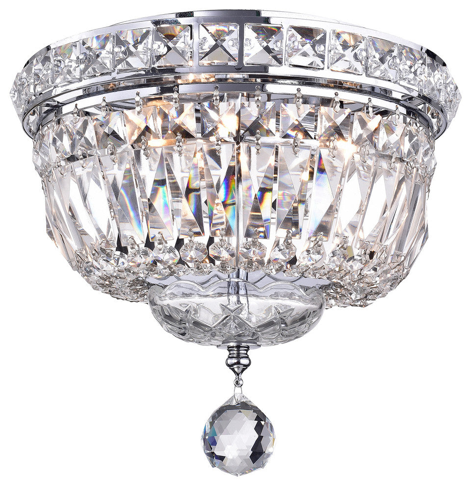 3-Light Chrome Finish Crystal Ceiling Flush Mount Chandelier Small Glam Lighting