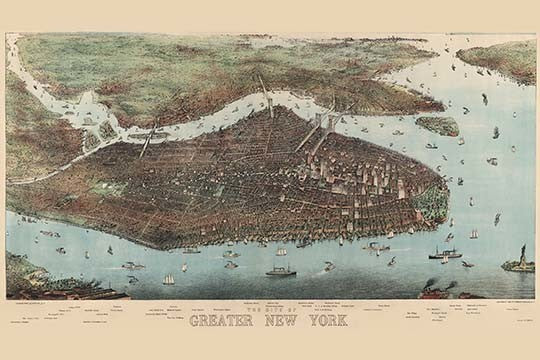 Birds - Eye View of Manhattan, New York - Framed Paper Poster 20" x 30"
