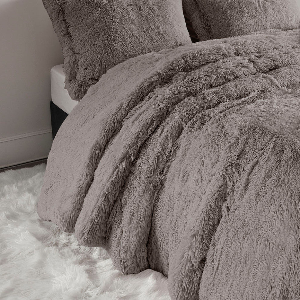 Intelligent Design Malea Shaggy Fur Duvet Cover Set, Grey