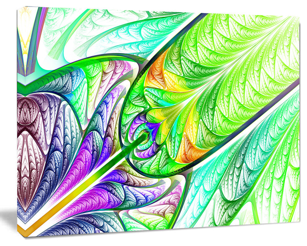 Green Blue Fractal Stained Glass, Oversized Abstract Canvas Art Print, 60x40