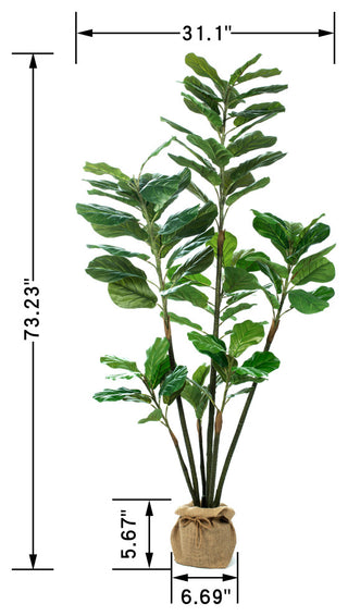 73.23" Artificial Fiddle Leaf Fig Plant, Planter, Set of 2