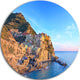 Manarola Village Cinque Terre Italy, Seashore Disc Metal Artwork, 11"