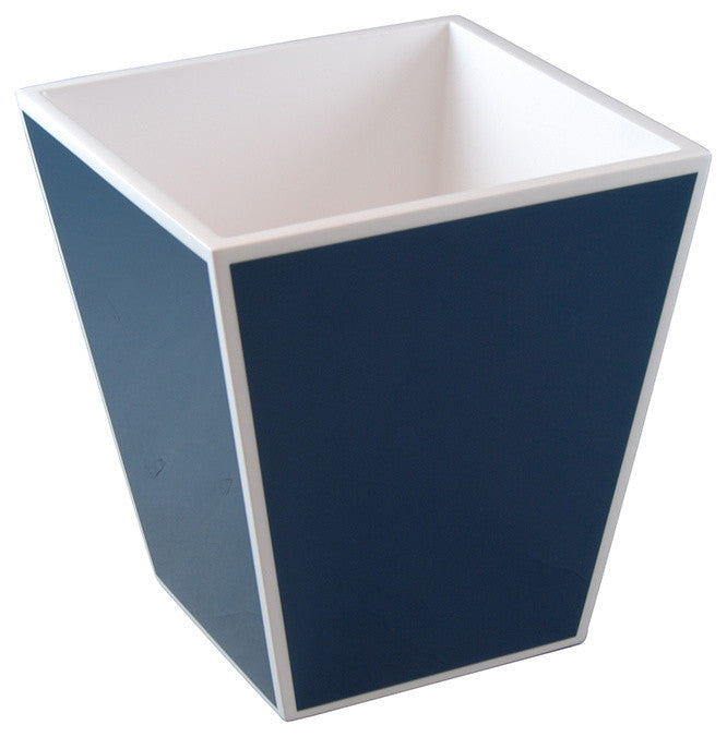 Navy Blue, White Lacquer Waste Basket