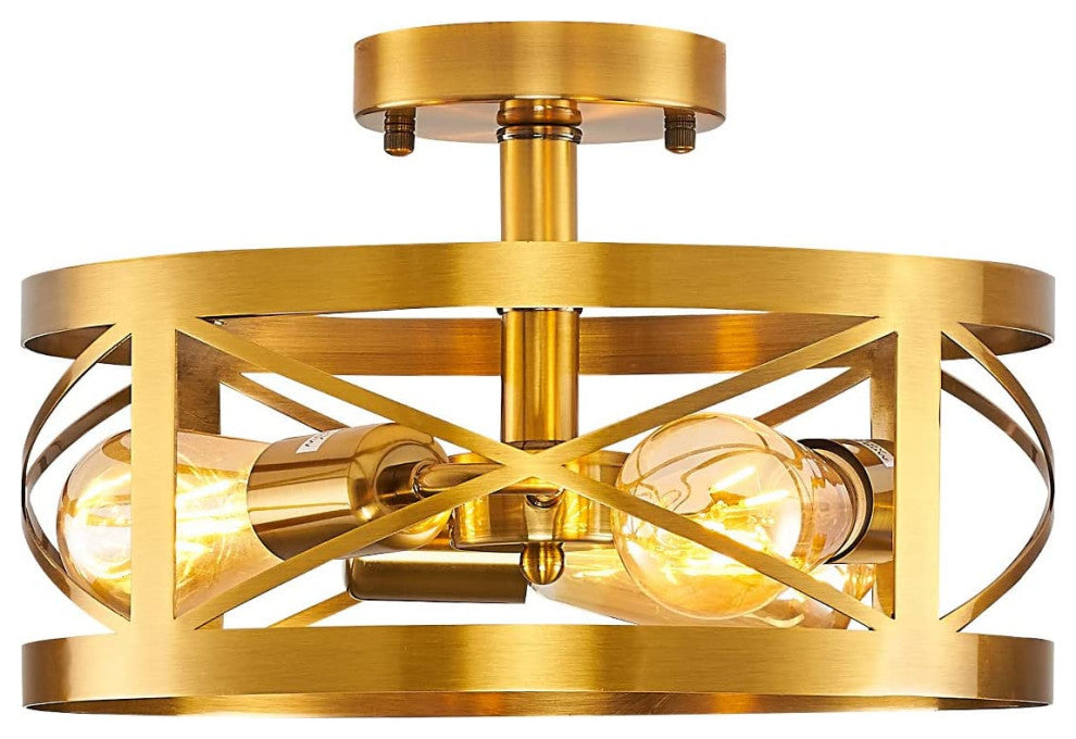 3 Light Modern Semi Flush Mount, Round Cage