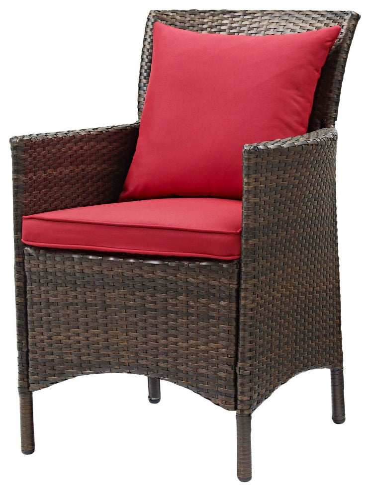 Side Dining Chair Armchair, Set of 2, Rattan, Wicker, Brown Red, Modern, Outdoor