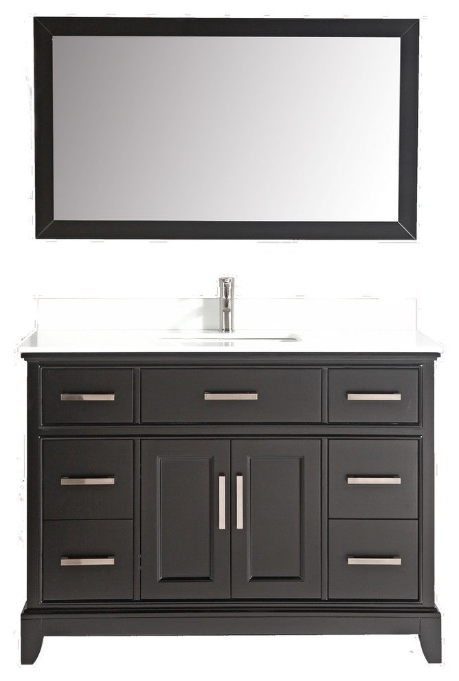 Bathroom Vanity Set With Engineered Marble Top, 48", Espresso, Led Touch-Switch Mirror