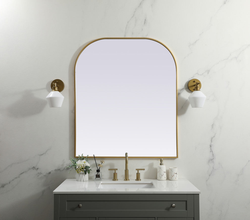 Metal Frame Arch Mirror 36X42 Inch, Brass