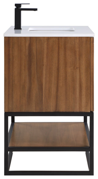 Terra Bathroom Vanity, Walnut/Matte Black With White Quartz, 36", White Quartz Top
