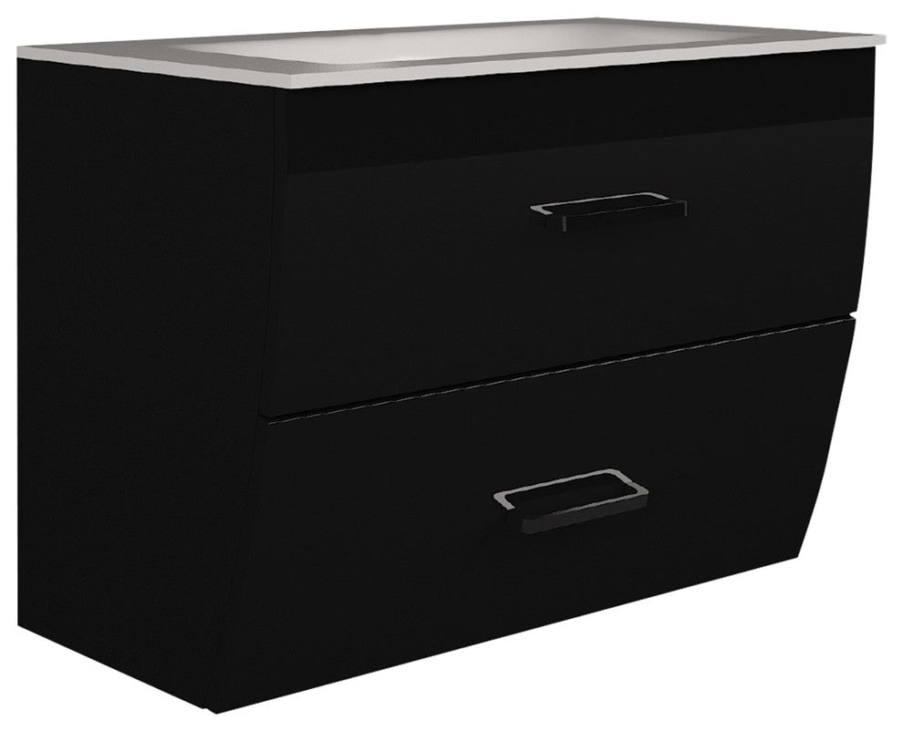 Wave Bathroom Vanity Gloss and Matte Sink Console, Black, 32", Without Mirror