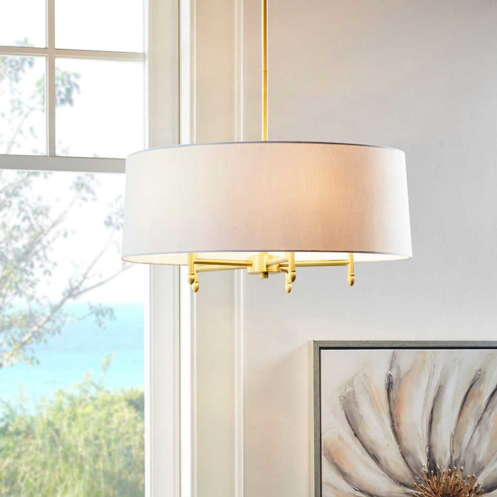 Hampton Hill 5-Light Dimmable Adjustable Height Chandelier, Gold/White