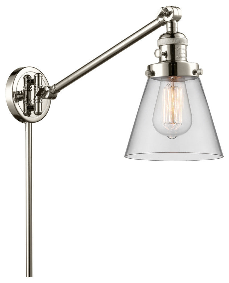 Small Cone 1-Light LED Swing Arm Light, Polished Nickel, Glass: Clear