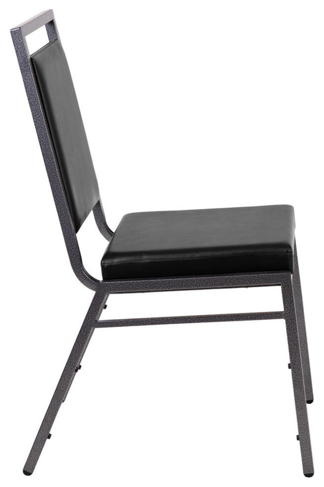 HERCULES Series Square Back Stacking Banquet Chair in Black Vinyl with...