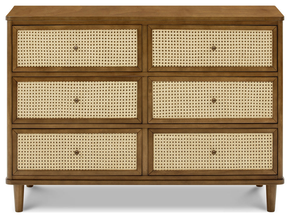 Marin With Cane 6 Drawer Assembled Dresser, Natural Walnut/Blonde Cane