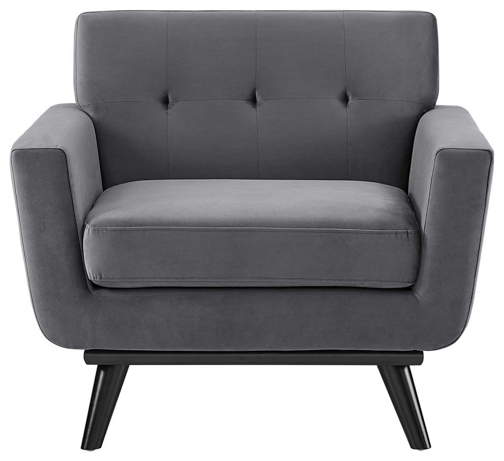 Armchair Accent Chair, Gray, Velvet, Modern, Mid Century Hotel Lounge Cafe
