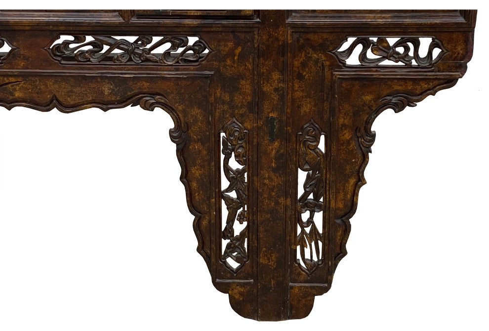 Chinese Brown Wood Open Flower RuYi Carving Apron Altar Console Table Hcs7802