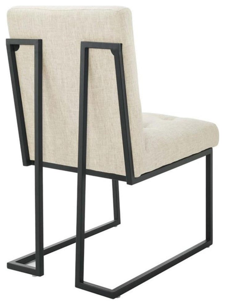 Privy Black Stainless Steel Upholstered Fabric Dining Chair Set of 2-Black Beige