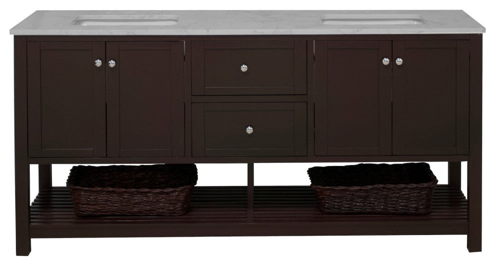 Kitchen Bath Collection Lakeshore 72" Double Vanity, Chocolate, Engineered Carrara