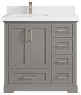 Boston 36 Left Offset Bath Vanity in Elephant Skin Gray 2" White Quartz