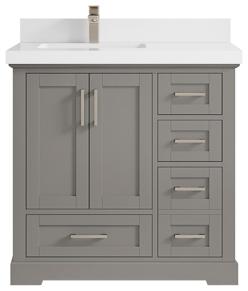 Boston 36 Left Offset Bath Vanity in Elephant Skin Gray 2" White Quartz