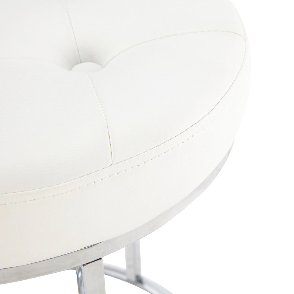 Round Open Base Faux Leather Vanity Stool, White