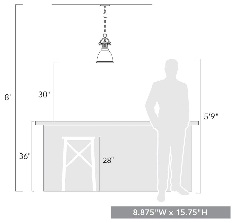 Golden Lighting 3602-S-PW Duncan 1 Light 9"W Mini Pendant - Pewter / White