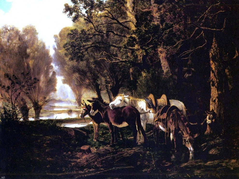 Giuseppe Palizzi A Horse and Donkeys Awaiting the Gatherer Wall Decal