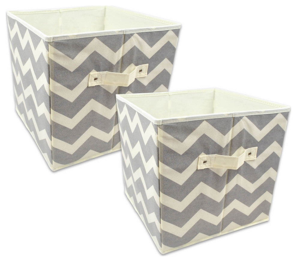 Nonwoven Polyester Cube Chevron Gray Square 13"x13"x13", Set Of 2