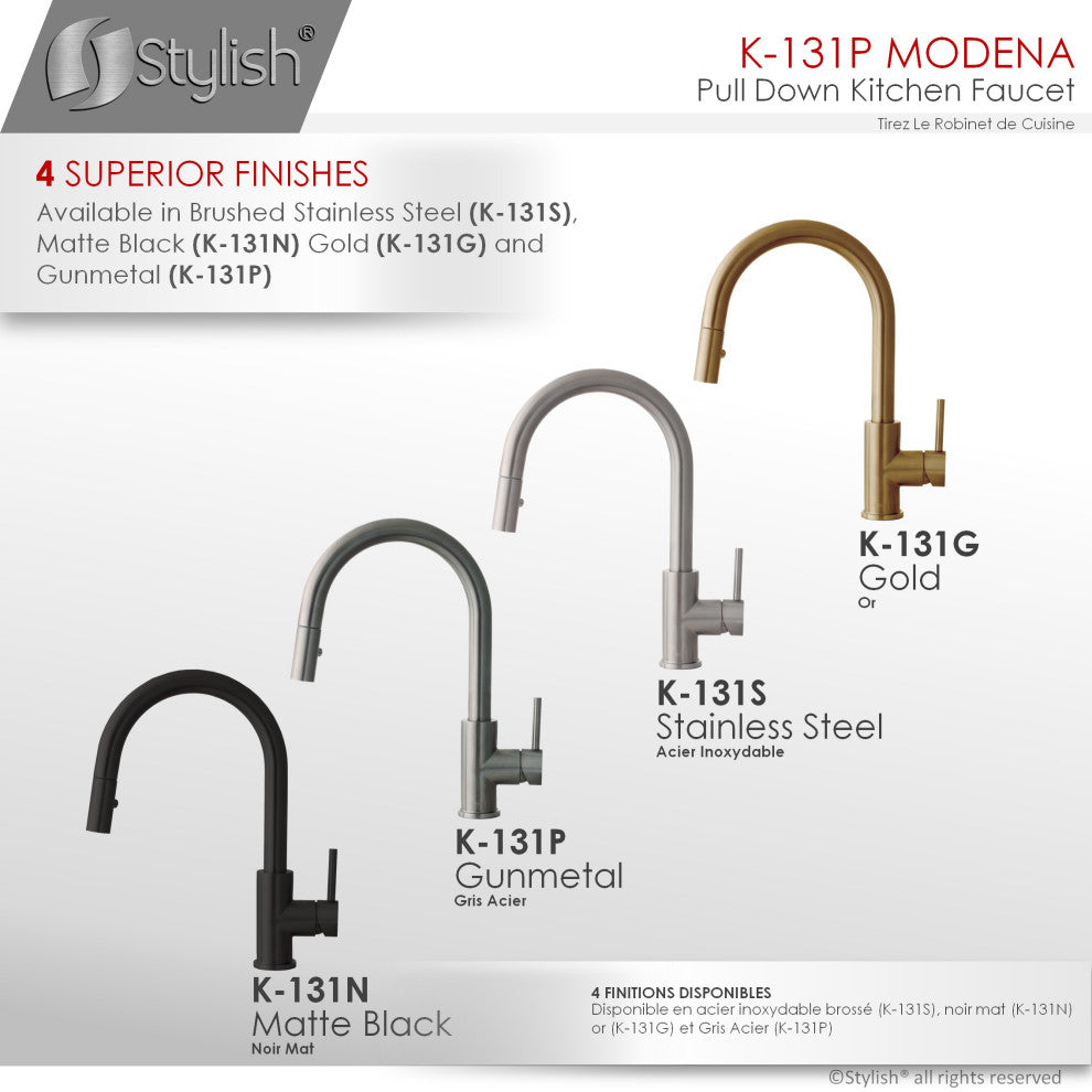 STYLISH Modern Single Handle  Pull down Sprayer  Kitchen Faucet in Gunmetal