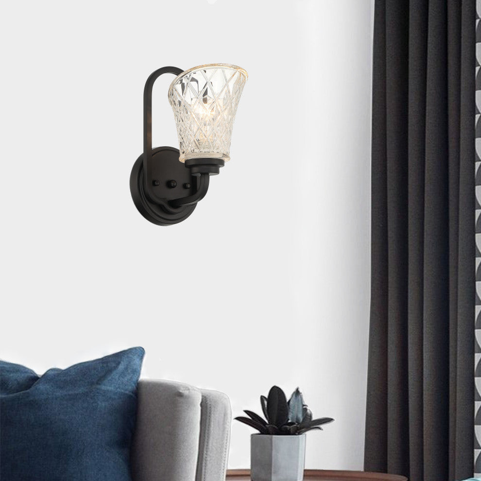 1 Light Dimmable Black Armed Sconce