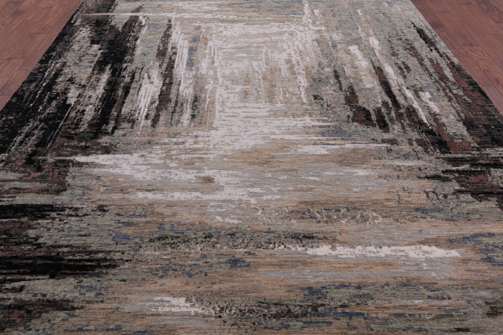 9' 0" X 12' 1" Abstract Handmade Wool and Silk Rug Q6833
