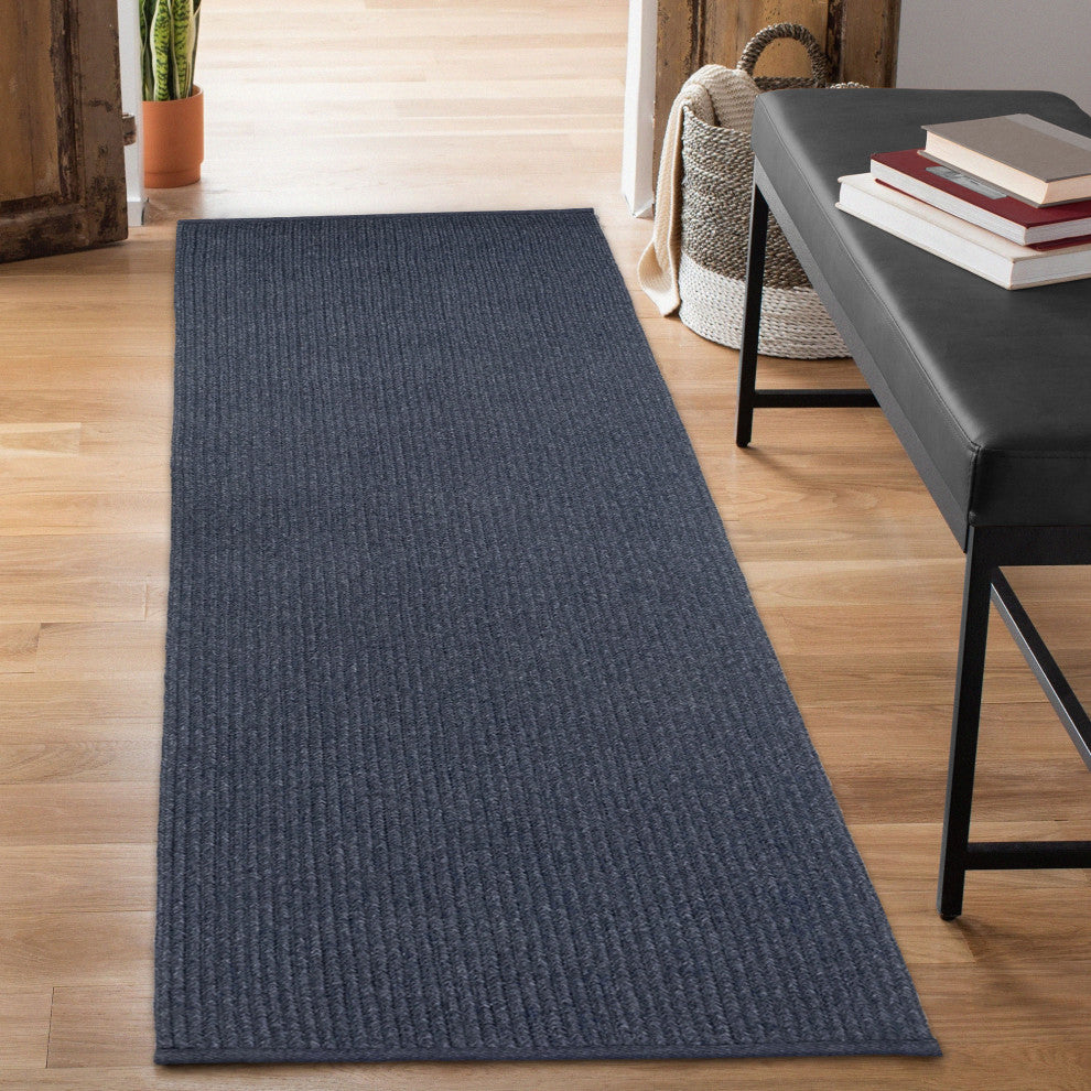 Calais Solid Indoor/Outdoor Rug, Navy, 2'x7'6" Runner