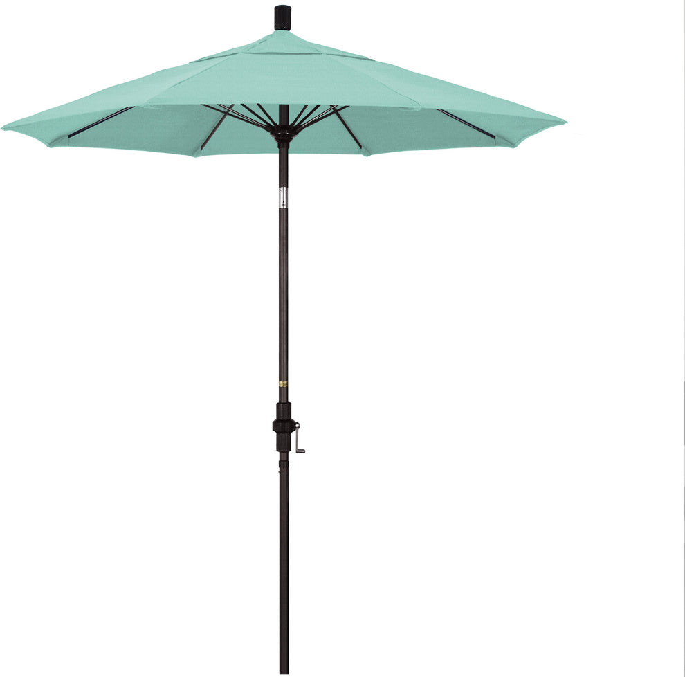 7.5' Bronze Collar Tilt Lift Fiberglass Rib Aluminum Umbrella, Sunbrella, Spectrum Mist