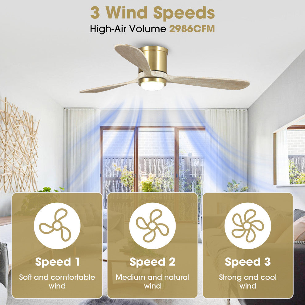 52 in Modern Flush Mounted Ceiling fan with 3 Blades in Sand Copper