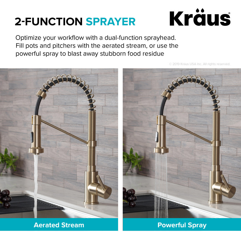 Bolden Commercial Style 2-Function Pull-Down 1-Handle 1-Hole Kitchen Faucet, Brushed Gold