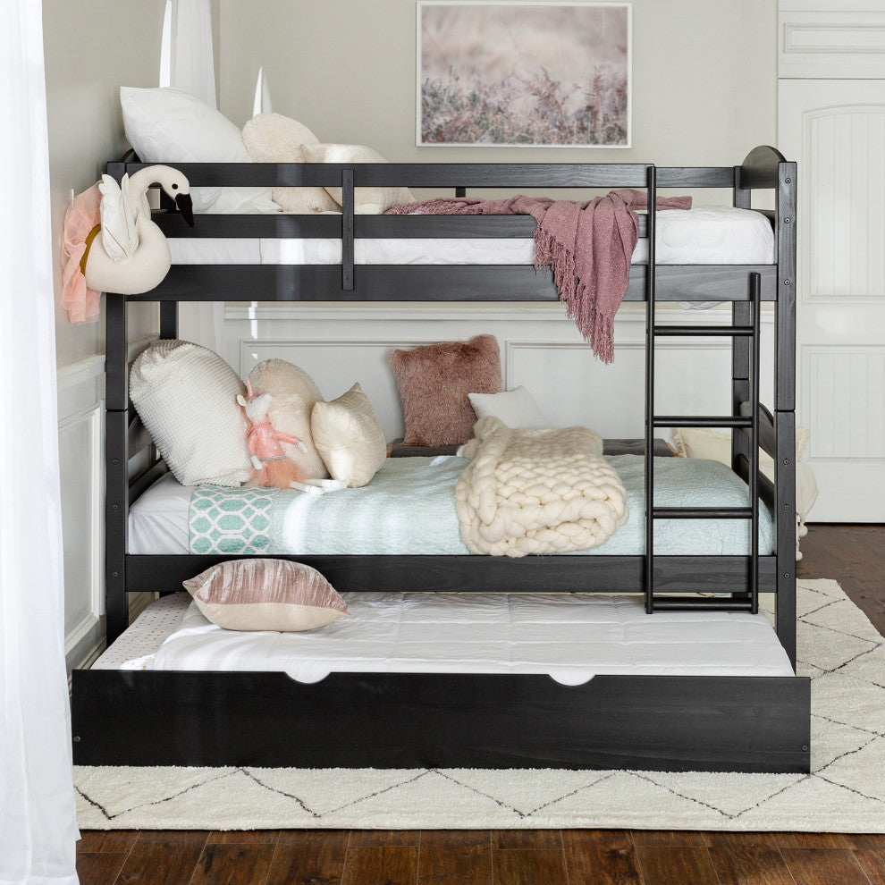 Solid Wood Twin over Twin Bunk Bed and Storage/Trundle Bed - Black