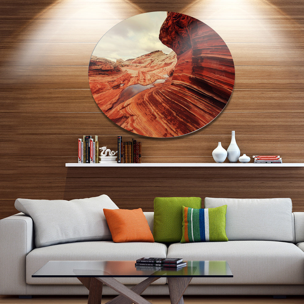 Vermillion Cliffs At Dawn View, Landscape Round Metal Wall Art, 11"