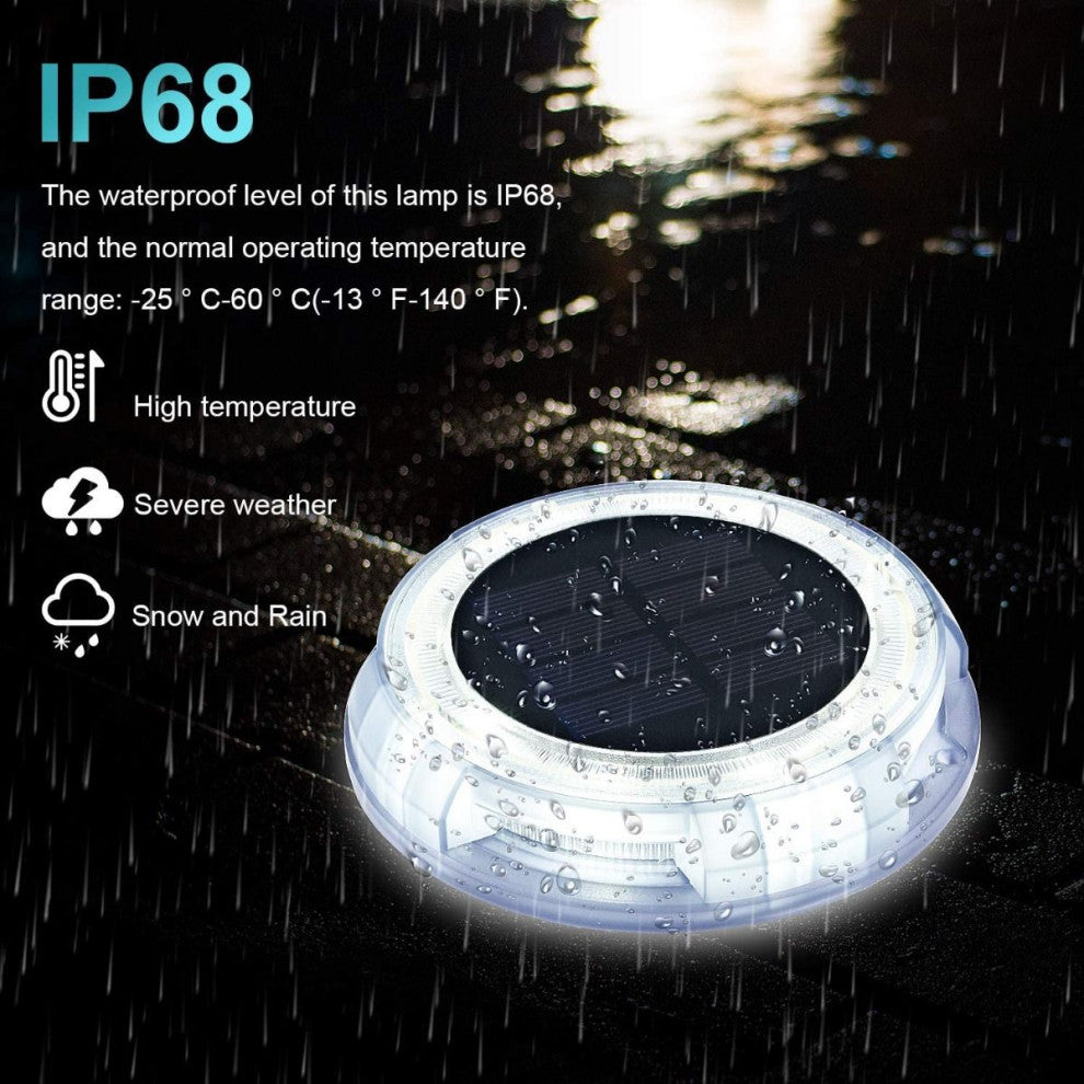 Solar Powered 4-Light Deco Clear LED In-Ground Light, Warm White