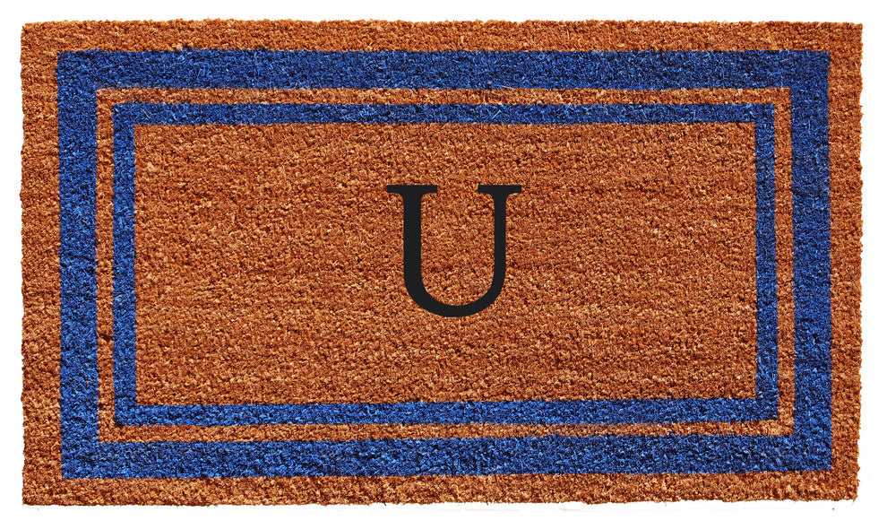 Blue Border 24"x36" Monogram Doormat, Letter U